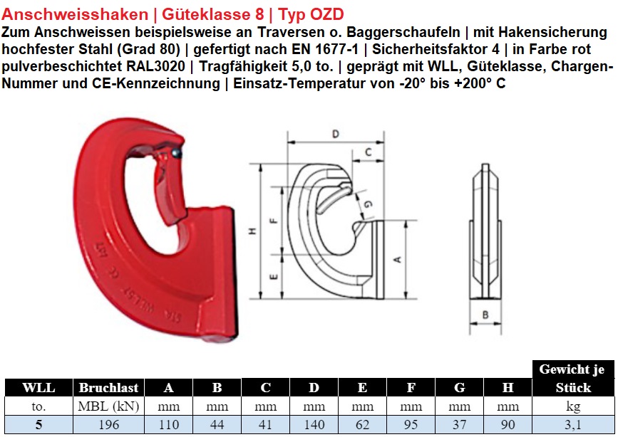 Lasthaken 1 to. Anschweißhaken, Anschweisshaken, neu