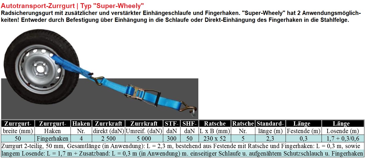 Autotransport-Zurrgurt Typ Super Wheely