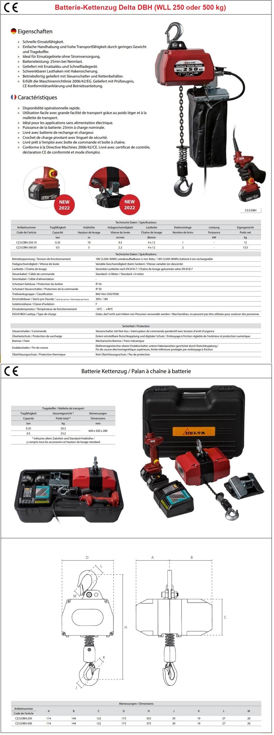 Batterie-Kettenzug Delta 250 oder 500 kg