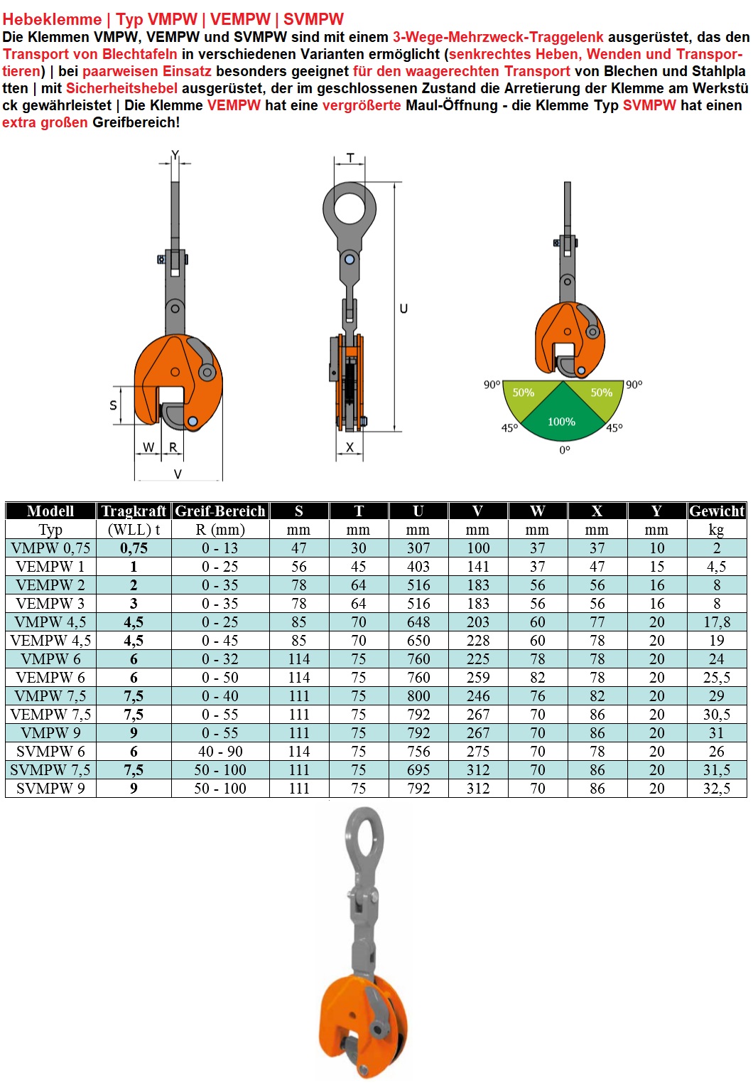 Blechtafel-Hebeklemme VMPW