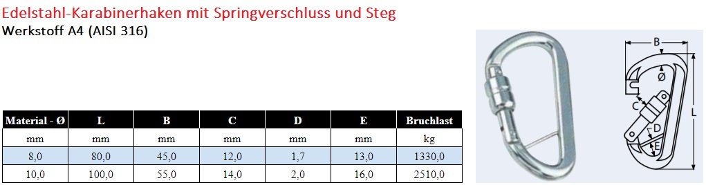 Karabinerhaken mit Springverschluss und Steg