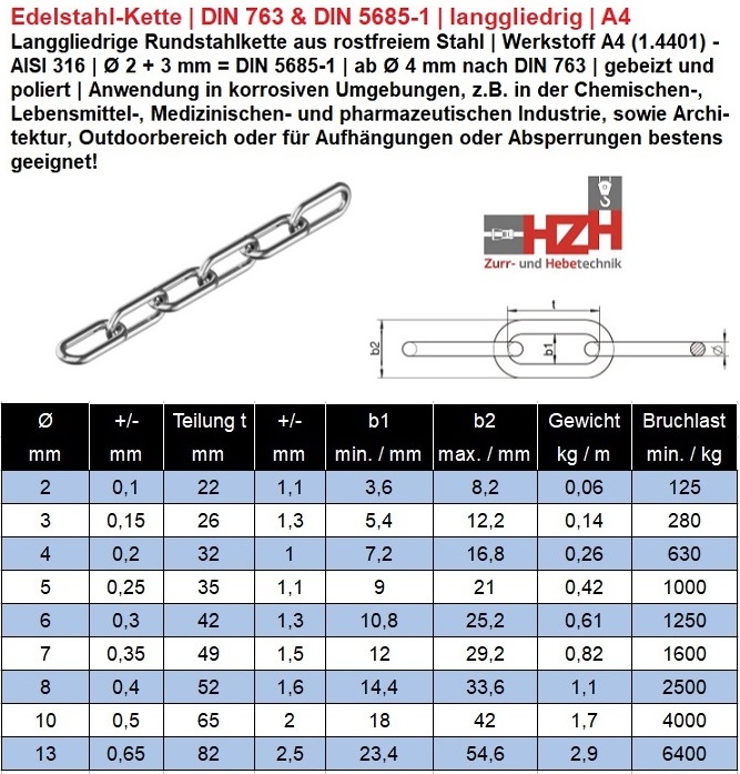 Kette Edelstahl DIN 763