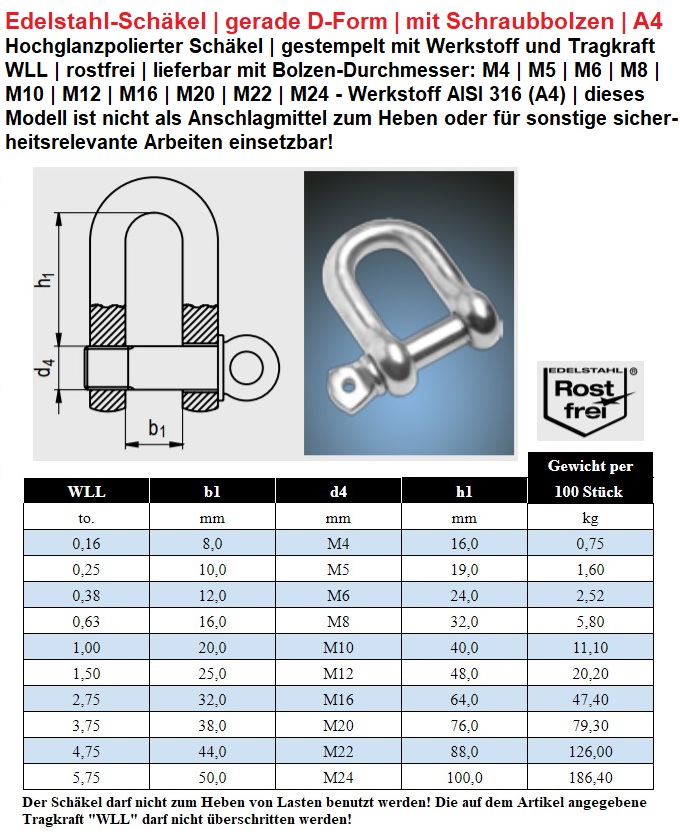 Stahl Schäkel, U-Form, 4-fach verstellbar adjustable shackle, Schäkel, Metall, Zubehör