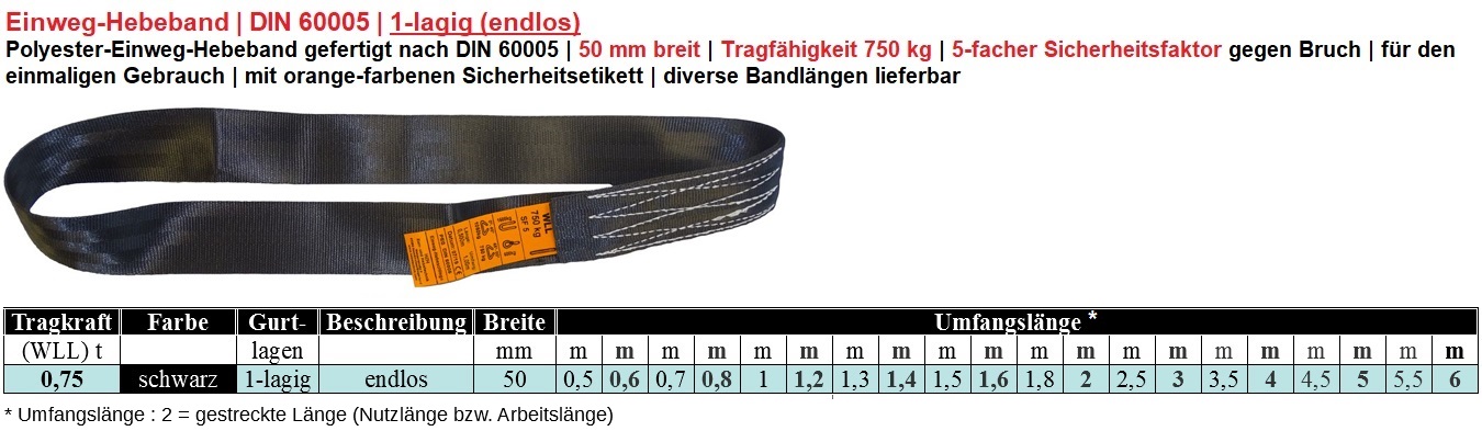 Einweg-Hebeband nach DIN 60005