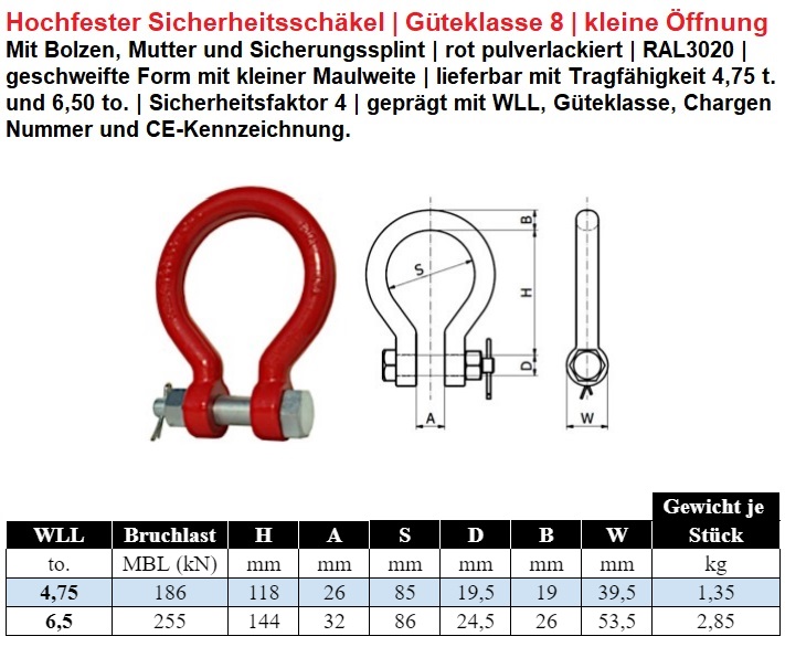 Hochfester Schäkel mit kleiner Maulöffnungsweite