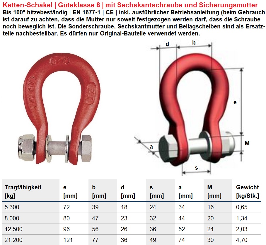 Güteklasse 8 Schäkel mit Sicherung