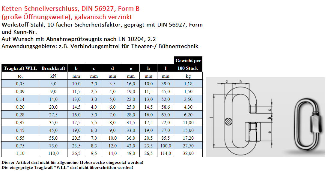 Kettenschnellverbinder DIN 56927 Form B