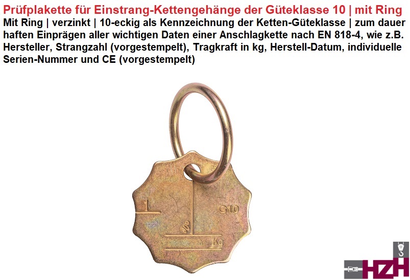 Metall-Anhänger für Einstrang-Anschlagketten GK10 mit Ring