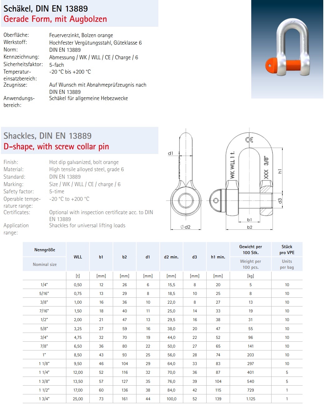 Schäkel gerade SCHW 7/8 G 10 WLL 2,5t, Bolzen Dm 12mm, Innenw. 17mm -  Baumarktprofi