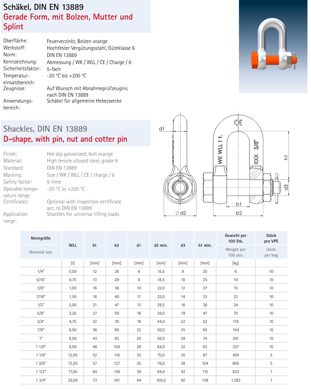 Schaekel in D-Form EN-13889 mit Sicherung Typ WK