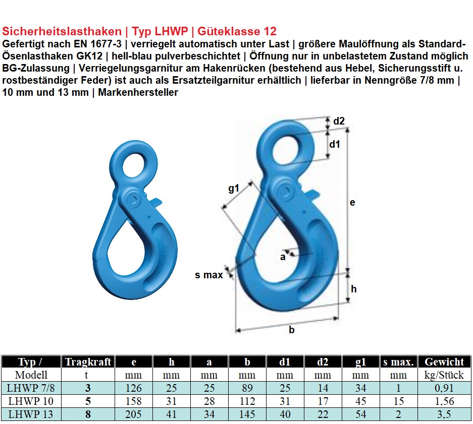Sicherheitsösenlasthaken Güteklasse 12