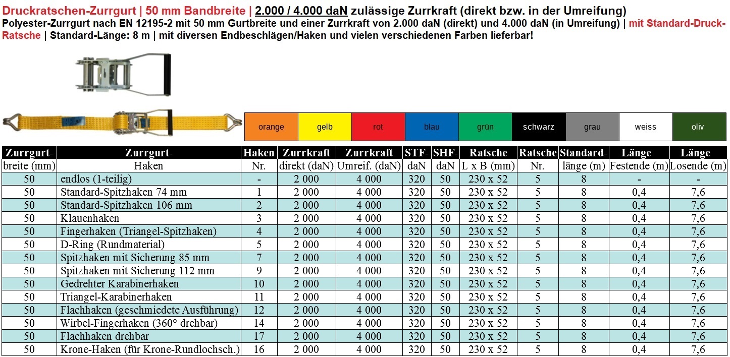 2er Set KFI-Ziegler TÜV-geprüfte Spanngurte mit Ratsche Zurrgurte 400/800 kg Ratschengurt einteilig nach EN 12195-2 Länge: 6 m 