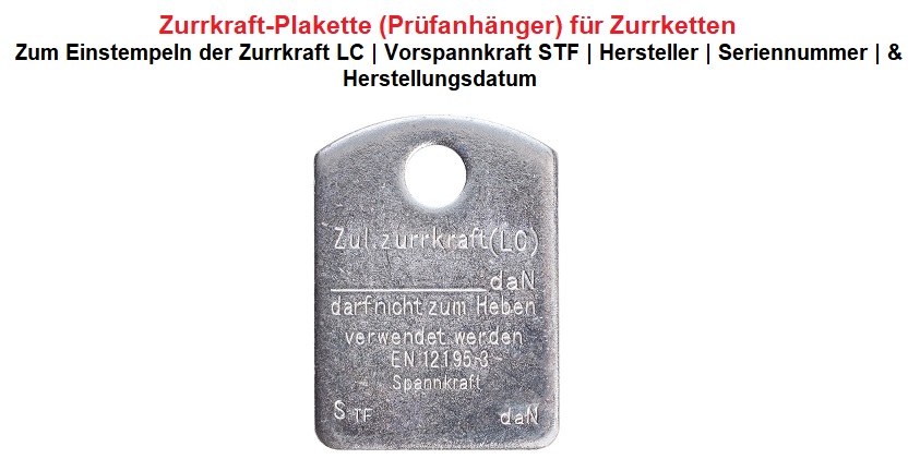Plakette für Zurrketten