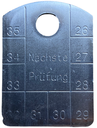 UVV-Plakette aus Edelstahl | "NÄCHSTE PRÜFUNG"