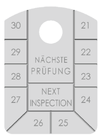 UVV-Plakette mit Jahreszahlen "NÄCHSTE PRÜFUNG"