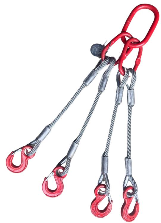 Drahtseil-Gehänge | 4-Str. | Ösenhaken + Sicherung | WLL 5.650/4.200 kg