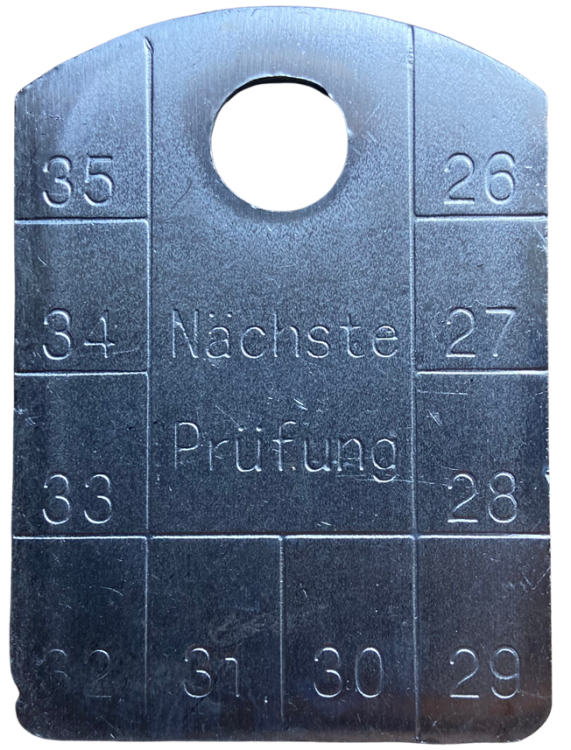 UVV-Plakette aus Edelstahl | "NÄCHSTE PRÜFUNG"