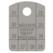 UVV-Plakette mit Jahreszahlen "NÄCHSTE DGUV-R-PRÜFUNG"