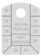 UVV-Plakette mit Jahreszahlen "NÄCHSTE PRÜFUNG"